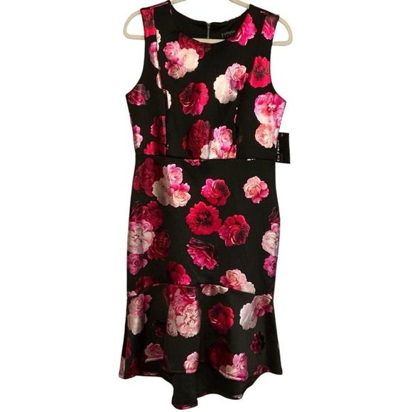 Enfocus‎ Studio Womens 12 Sleeveless Midi Dress Black Floral Metallic Sheath - Picture 1 of 7